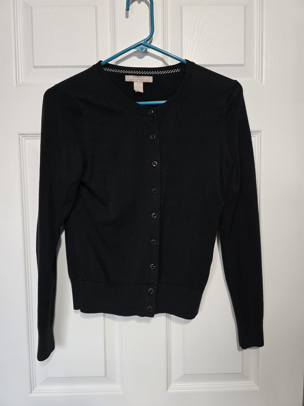 Banana Republic Black Button-Front Crewneck Cardigan